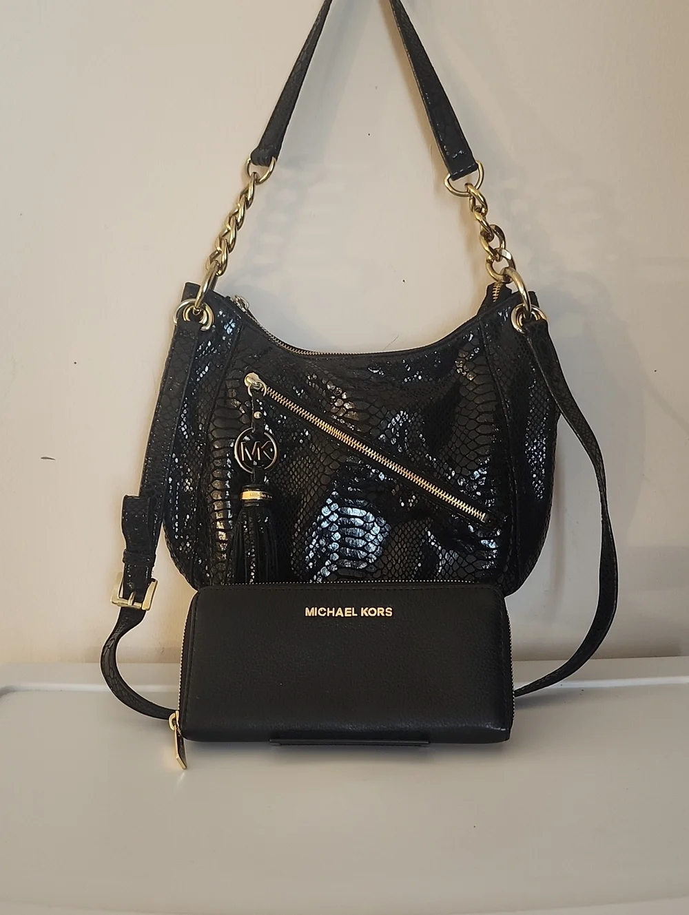 Michael Kors Snake Embossed Convertible Bag w/Free MK Wallet